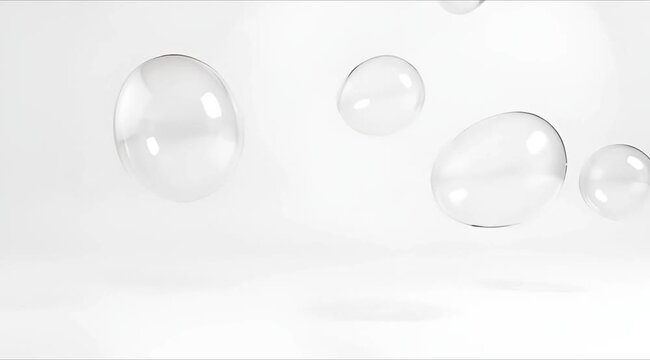 Floating transparent bubbles on white background.