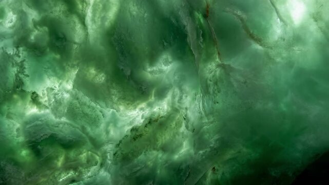 Close up of green jade stone texture with natural patterns and smooth polished surface for background