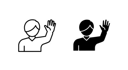 Set of waving person profile line and solid vector icons with greeting silhouette communication © Al Rafi