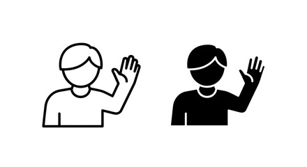 Human avatar waving hand icons in line art and solid black styles for user interface with greeting © Al Rafi