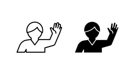 Set of waving person profile line and solid vector icons with greeting silhouette communication © Al Rafi