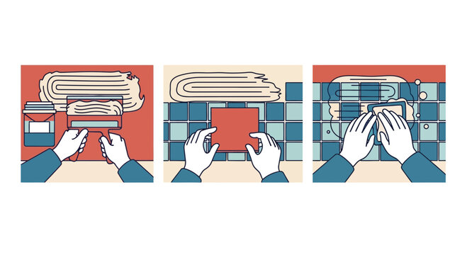 Kitchen Tile Backsplash Installation Process Steps Vector Illustration