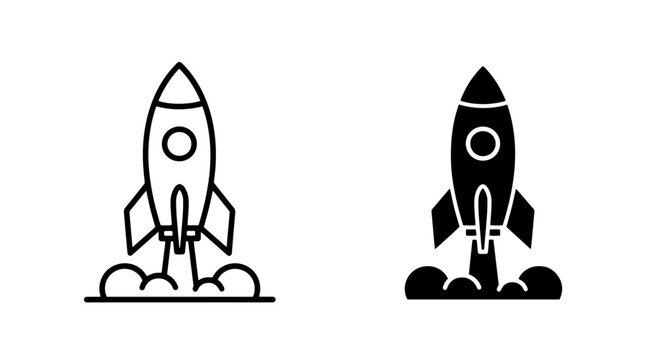 Rocket launch icons black and white set with transport isolated business silhouette technology