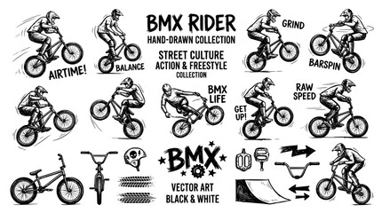 Naklejka premium Bmx rider handdrawn collection