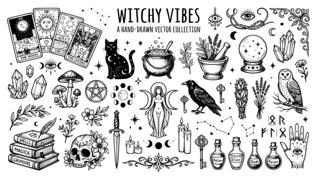 Witchy vibes handdrawn vector collection