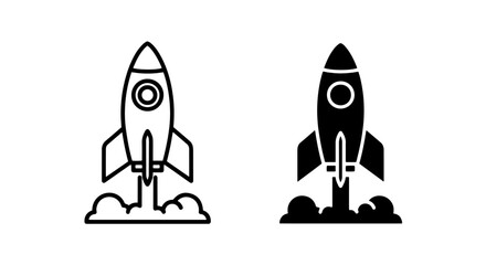 Launch rocket ship icons in outline and solid style for startup growth concept with business © Al Rafi