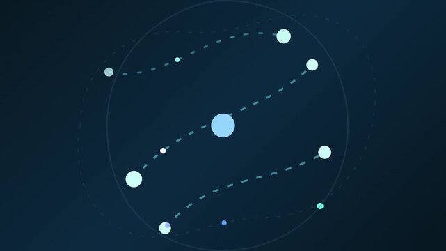 Abstract network of light blue dots connected by dashed lines on dark blue background