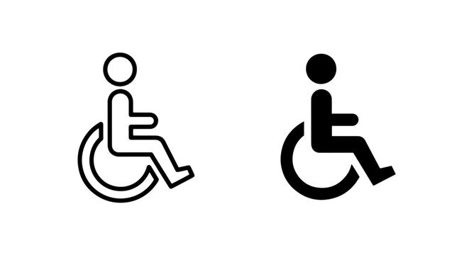 Set of two linear accessible signage icons for handicapped access with handicap, disability