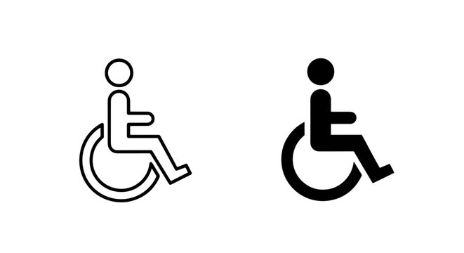 Set of two linear accessible signage icons for handicapped access with handicap, disability