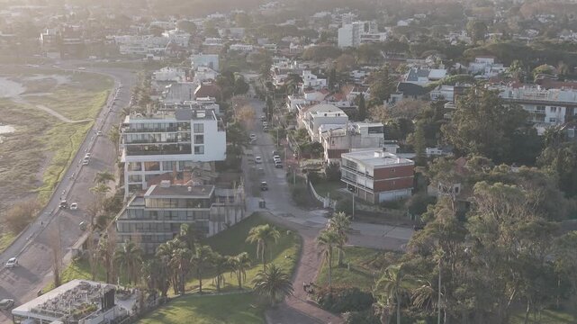 Drone Sunset Over Montevideo Bay Skyline  Uruguay