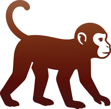A walking monkey in side profile with a smooth brown gradient and clean white face detail. The forward-moving pose