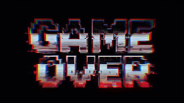 Intense retro game over screen with heavy scanline glitch effect