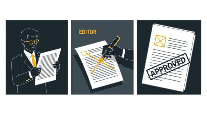 Document Editing Cycle and Final Approval Vector Illustration