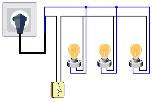 Electrical Wiring Diagram Showing Parallel Light Bulb Circuit With Plug, Switch And Sockets
