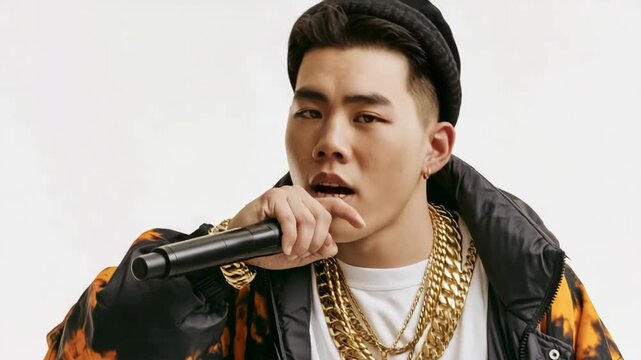 Rapper rapping wearing gold chains