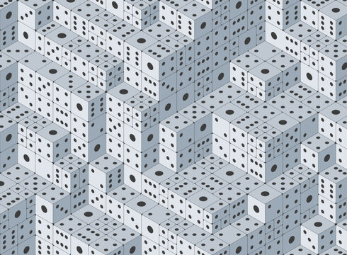 Monochrome isometric illustration of black and white stacked dice