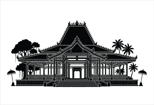 Java royal audience scene black silhouette on white background