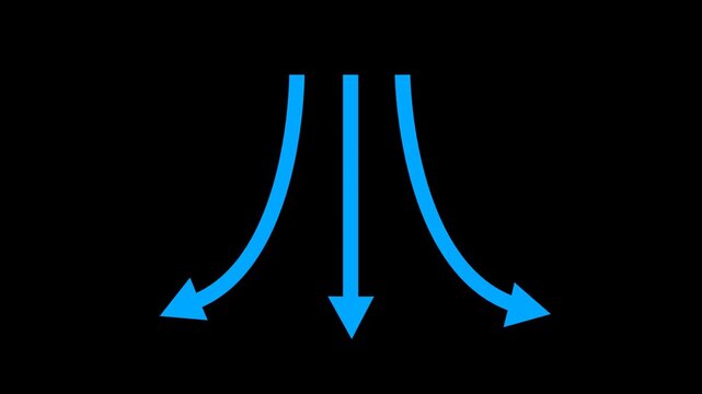 Three Way Air flow arrow animation 4k video. Wind flow, cold, cooling air, air conditioner direction, animated arrows. Transparent background
