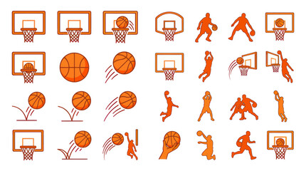 Basketball Icons Set: Hoops, Balls, Players & Action - Vector Graphics © Arif