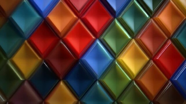 Colorful diamond grid of glossy, raised shapes