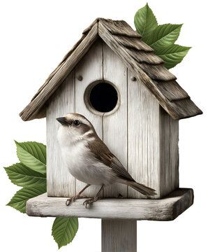 A pretty birdhouse on a transparent background