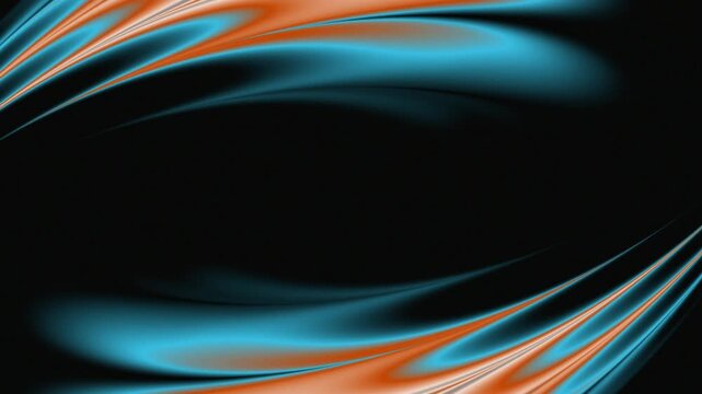 Abstract wave background flowing blue and orange metallic curves with dark copy space
