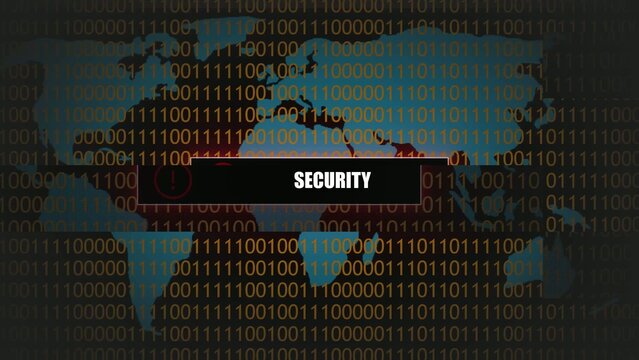 Map with digital binary code Generate title without using the word "Title:" before it. background and centered security warning label