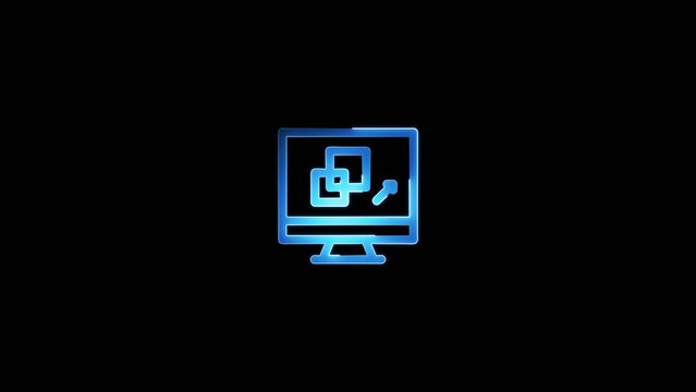 Neon blue computer monitor with overlapping windows and cursor arrow in glowing outline style screen Generate title without using the word "Title:" before it