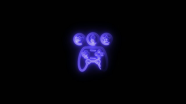 Neon blue glowing game controller with four illuminated buttons on dark Generate title without using the word "Title:" before it. background