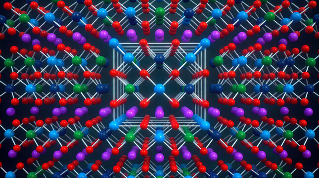 Atomic scale visualization of a cathode crystal structure showing nickel manganese and lithium component molecules