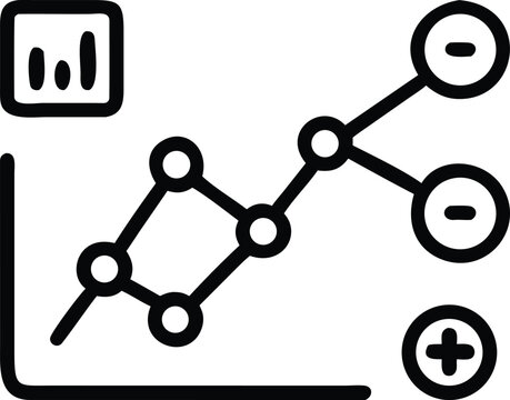 Hand drawn line graph with nodes and plus minus symbols chart data