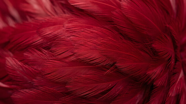 Crimson Red Feathers Texture A Close Up Photographic Background With Rich Color feather plumage avian. Generative AI image