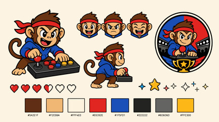 Cartoon Monkey Playing Video Games with Controller. © Tresno