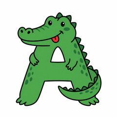 Fototapeta premium Alligator character shaped like the letter A shows a vibrant green texture with bold black outlines.