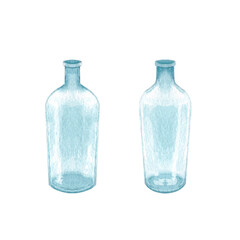 Naklejka premium Watercolor blue glass bottles isolated on white background. Hand painted transparent coastal containers, vintage style, suitable for beach decor, nautical designs, clipart collections, summer projects