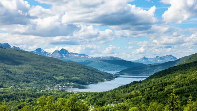 Time lapse of the clouds moving above the  amazing coastline and mountains of Norway.