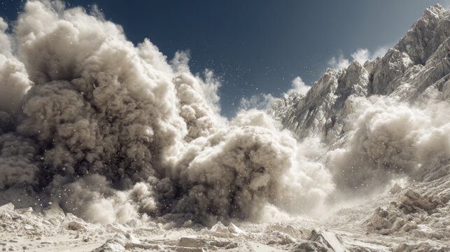 Massive rockfall creating dust cloud in rugged mountains