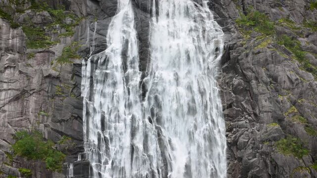 Aerial shot of Langfossen waterfall in Norway