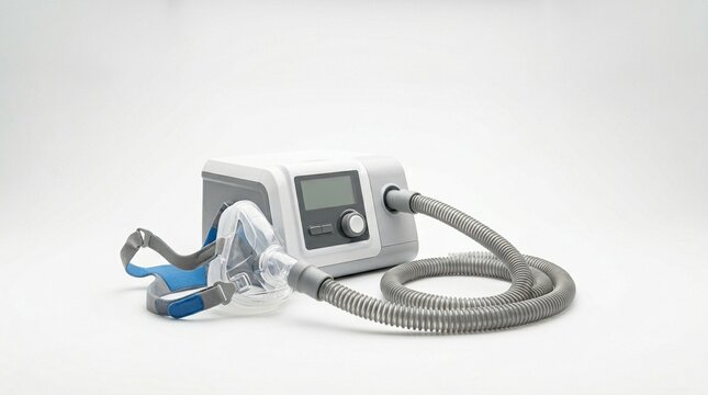 BiPAP Machine and Mask on White Background