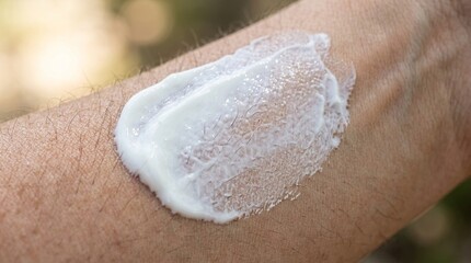 Fototapeta premium Sunscreen White Cream Application on Skin Close-Up