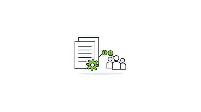 Automated Corporate Payroll Processing Flow with Rotating Gears and Coins