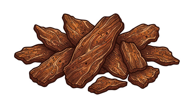 Pile of Dried Beef Jerky Slices - Vector Illustration