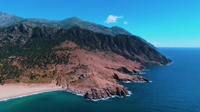 Various drone images from the coast of Samothraki Island in the northern Aegean Sea, Greece.