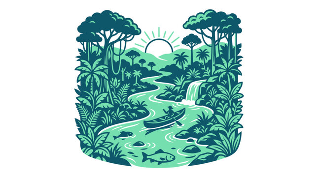 Illustration of a jungle landscape scene.