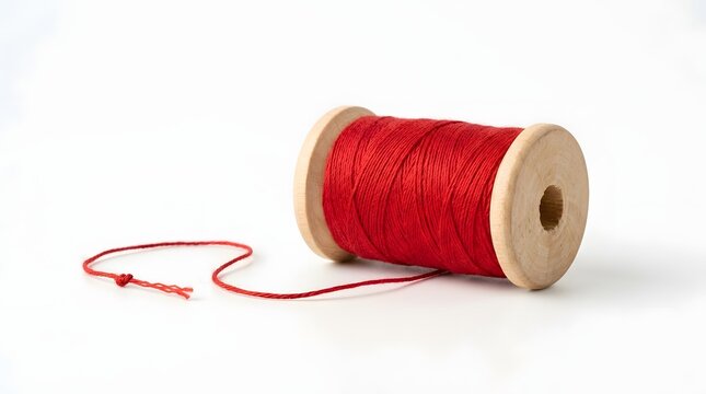 Wooden spool with vibrant red thread, ideal for crafts and sewing