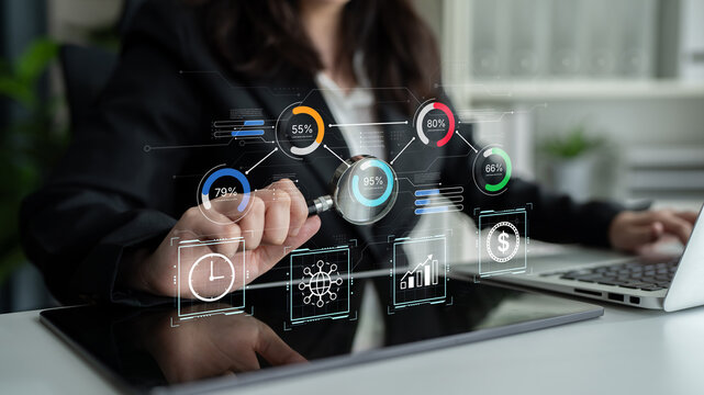KPI performance dashboard with circular progress charts and analytics. KPI monitoring, reporting, KPI targets, KPI visualization for business management and optimization. Corpus