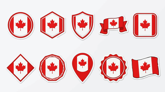 Canadian symbols and flags icons set. happy Canada Day