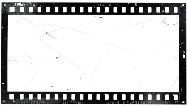 Vintage film strip frame with dust and scratches, distressed photographic texture overlay for retro effects and cinematic style