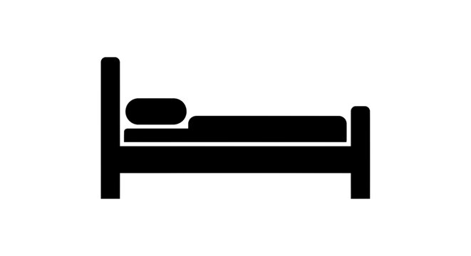 Minimal black silhouette icon, simple flat vector, bold black shape, no, no shading black icon of a bed on a, flat icon style