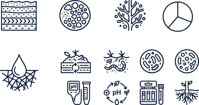 Set of Soil Science and Agriculture Line Icons.